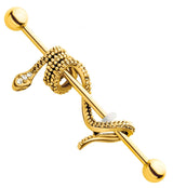 Gold PVD Wrapped Snake CZ Stainless Steel Industrial Barbell