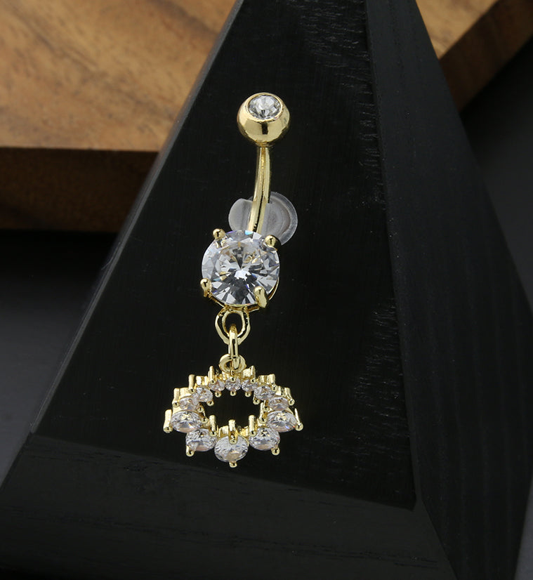 Gold PVD Wreath CZ Dangle Stainless Steel Belly Button Ring