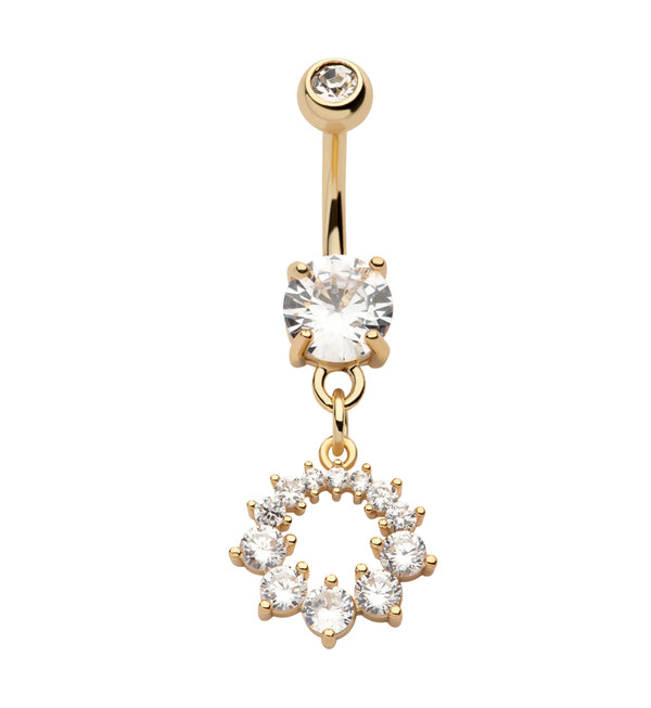 Gold PVD Wreath CZ Dangle Stainless Steel Belly Button Ring