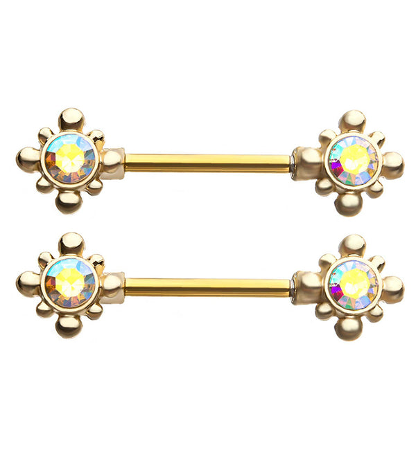 14G Gold PVD Balk Rainbow Aurora Nipple Ring Barbell