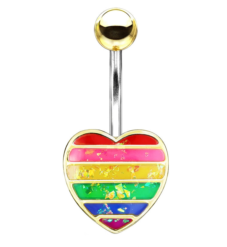 Gold Rainbow Heart Belly Ring