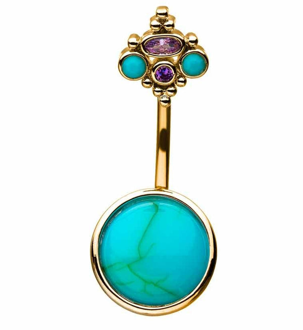 Golden Royal Turquoise Cabochon Belly Ring