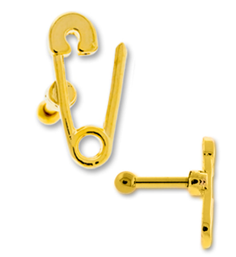 16G Gold PVD Safety Pin Tragus / Cartilage barbell