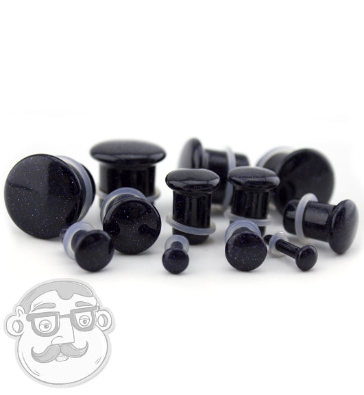 Single Flare Blue Goldstone Glass Plugs