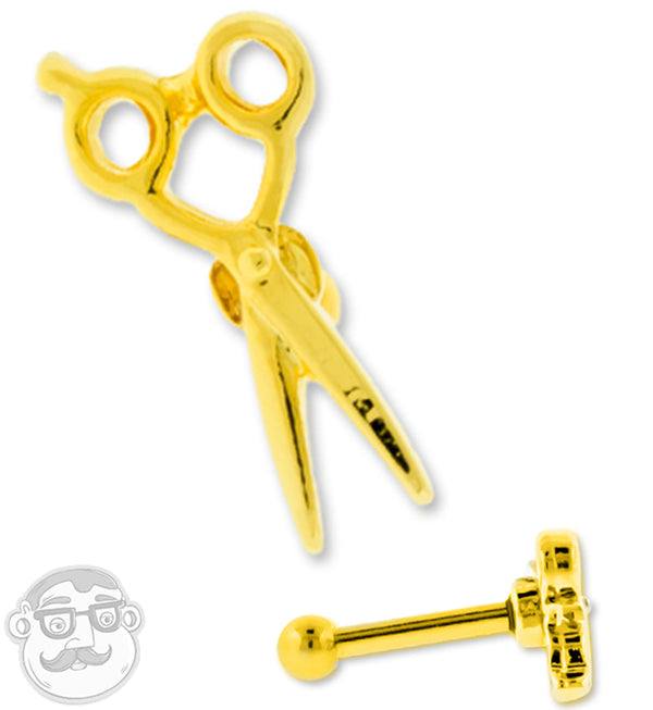 16G PVD Gold Scissors Cartilage Barbell