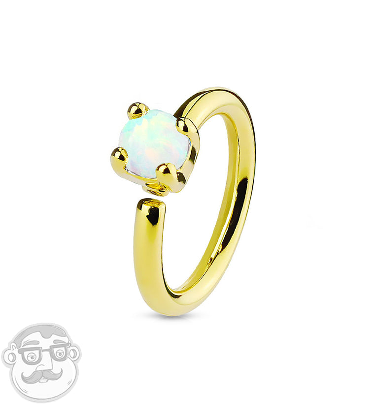 16G PVD Gold White Opalite Annealed Cartilage Hoop Ring