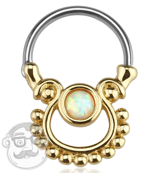 16G Single Opalite Gold Plated Stainless Steel Septum Clicker Hanger