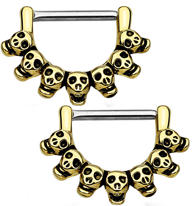 14G Golden Skulls Brass Nipple Clicker Ring
