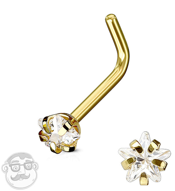 Gold PVD Star CZ Prong L Shape Nose Ring