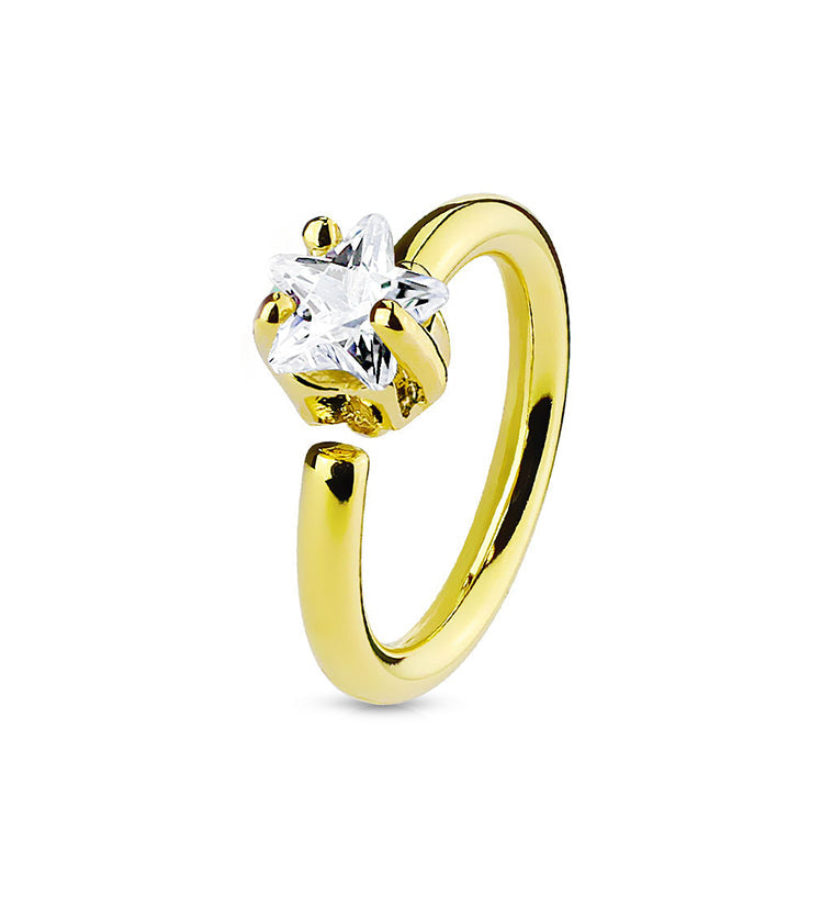 16G PVD Gold CZ Star Annealed Cartilage Hoop Ring