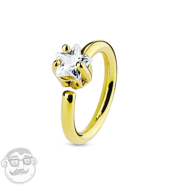 16G PVD Gold CZ Star Annealed Cartilage Hoop Ring