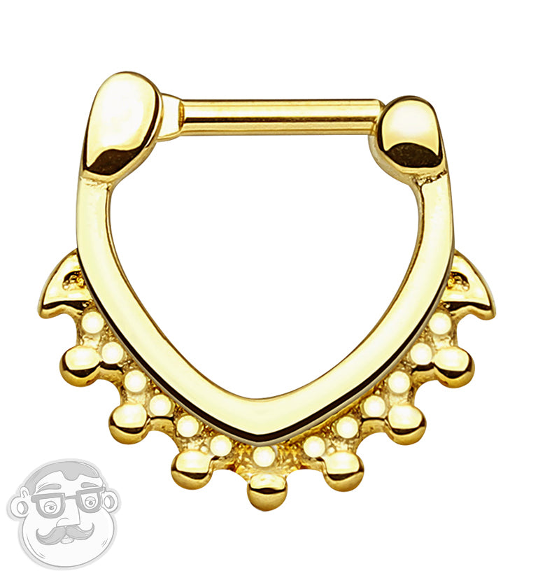 16G PVD Gold Tryst Beaded Stainless Steel Septum Clicker