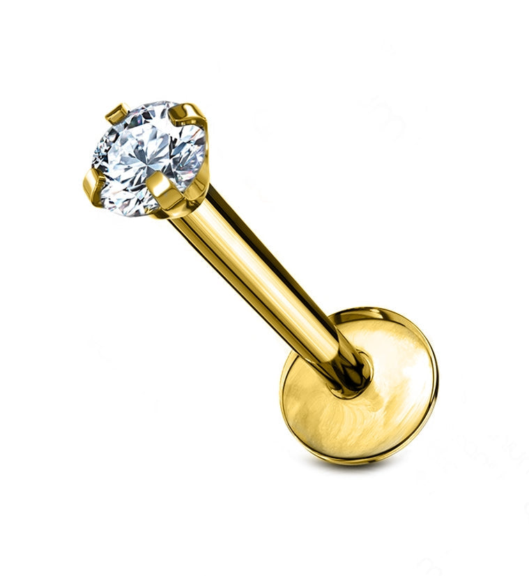Gold CZ Prong Titanium Internally Threaded Labret