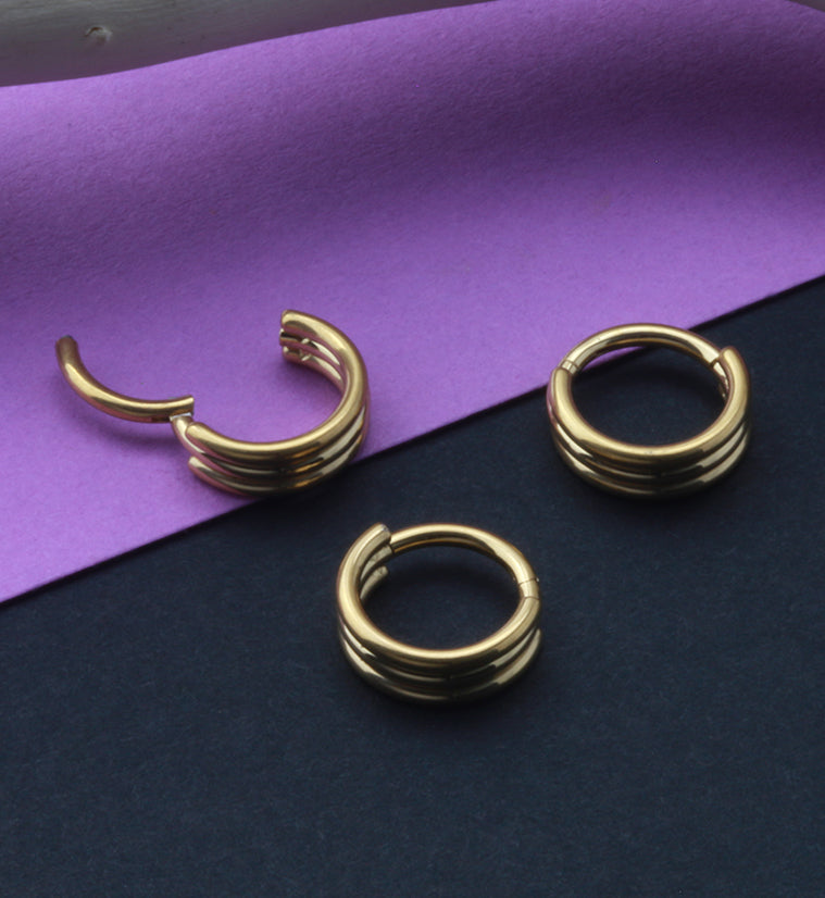 24kt Gold PVD Titanium Triple Bar Hinged Segment Ring