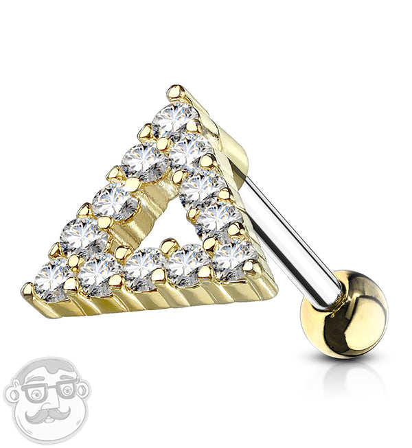 16G Gold PVD Triangle CZ Cartilage Barbell