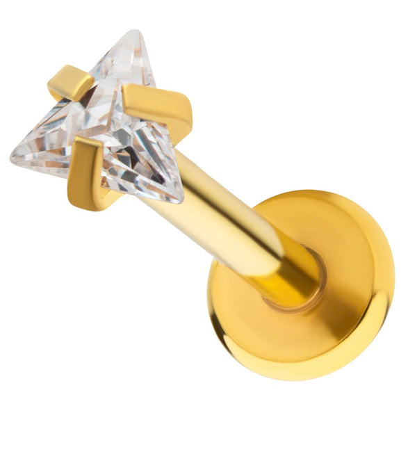 Gold Triangle Clear CZ Stainless Steel Internally Threaded Labret