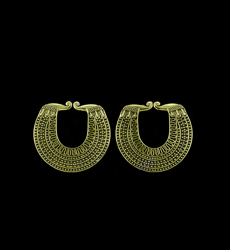 Tribal Spade Annealed Brass Plug Hoops
