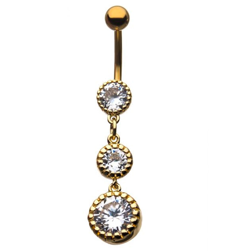 Gold PVD Triple CZ Dangle Belly Ring