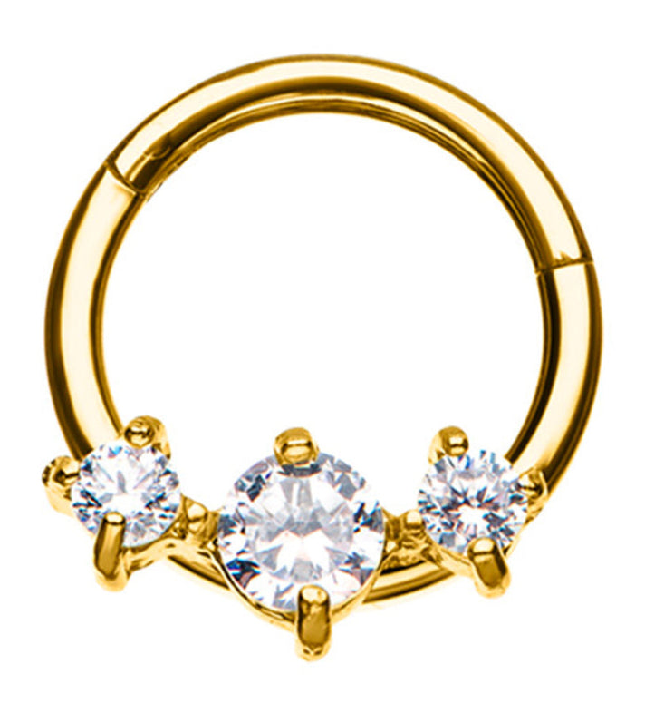 Gold PVD Triple CZ Prong Hinged Segment Ring
