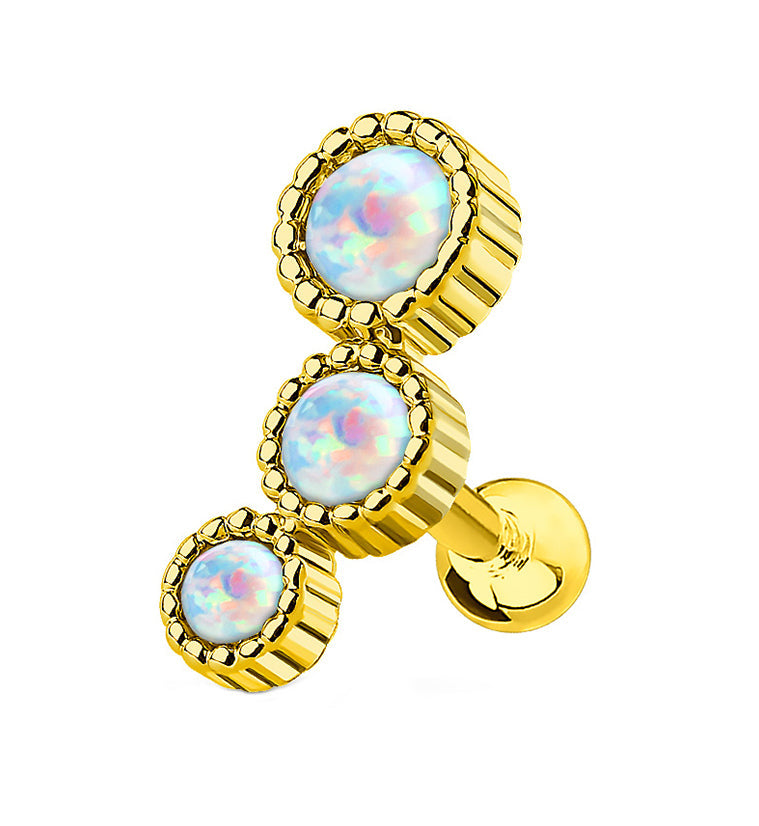 16G Gold PVD Triple Opal Dome Cartilage Barbell