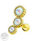 16G Gold PVD Triple Opal Dome Cartilage Barbell
