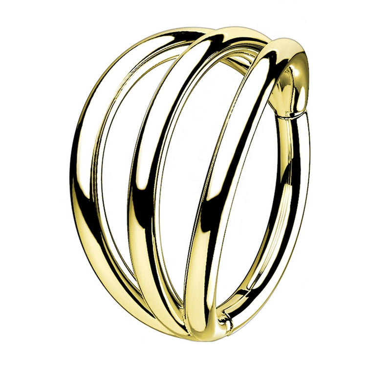 Gold PVD Triple Side Bar Titanium Hinged Segment Ring