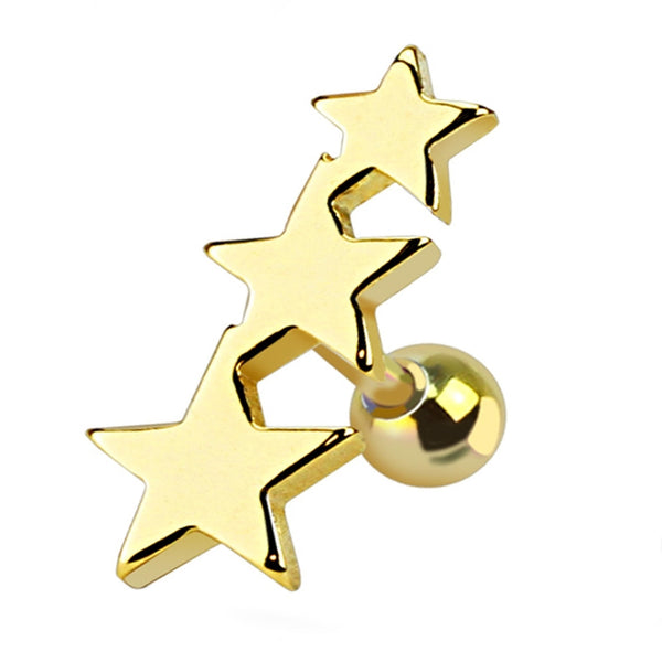 Gold Triple Star Cartilage Barbell