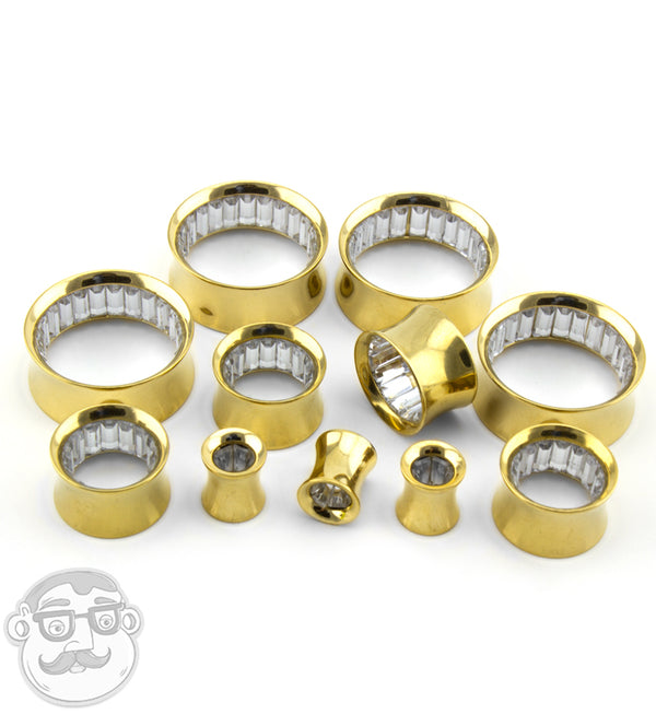 PVD Gold Tunnels with CZ Inlay
