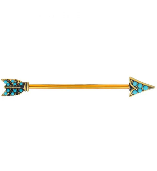 Gold PVD Turquoise Arrow Industrial Barbell