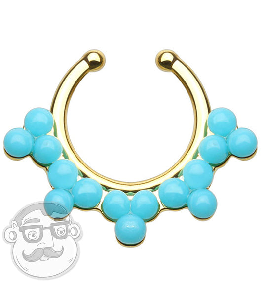 Turquoise Golden Fake Septum Clicker Ring
