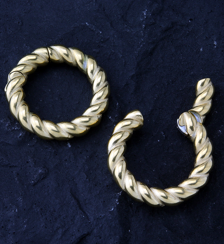 Gold PVD Twist Stainless Steel Hinged Ear Weights