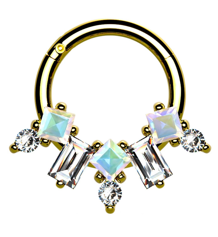 Gold PVD Vane CZ Hinged Segment Ring