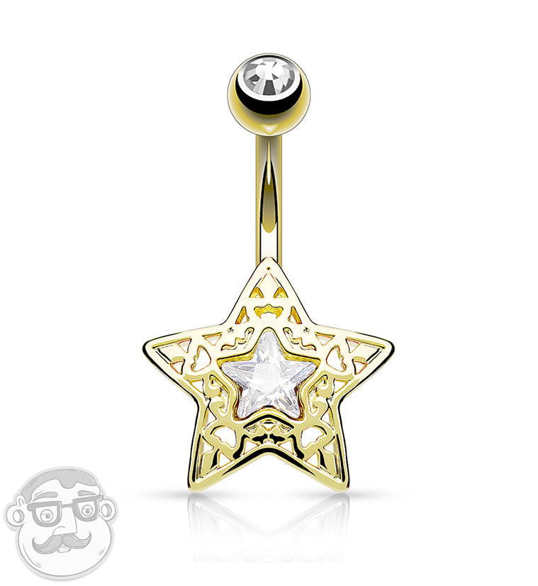 Golden Shining Star Belly Button Ring