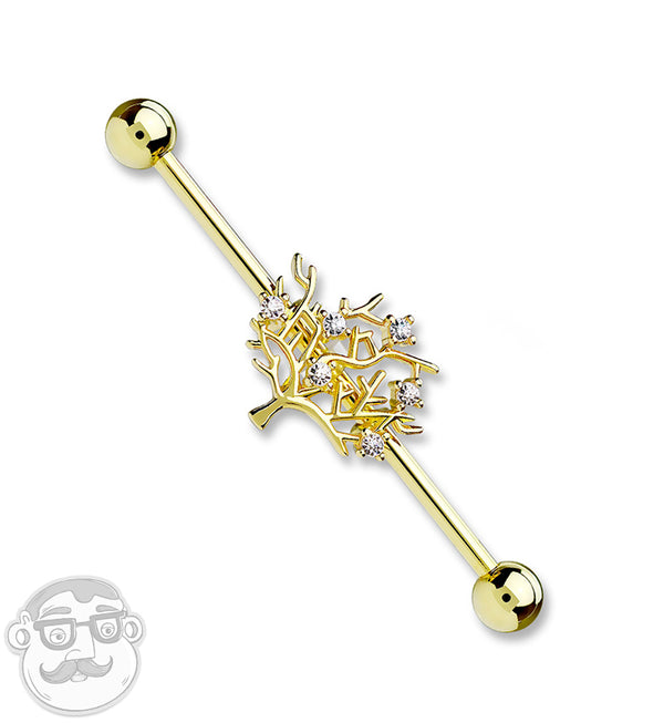 PVD Gold Tree of Life Industrial Barbell