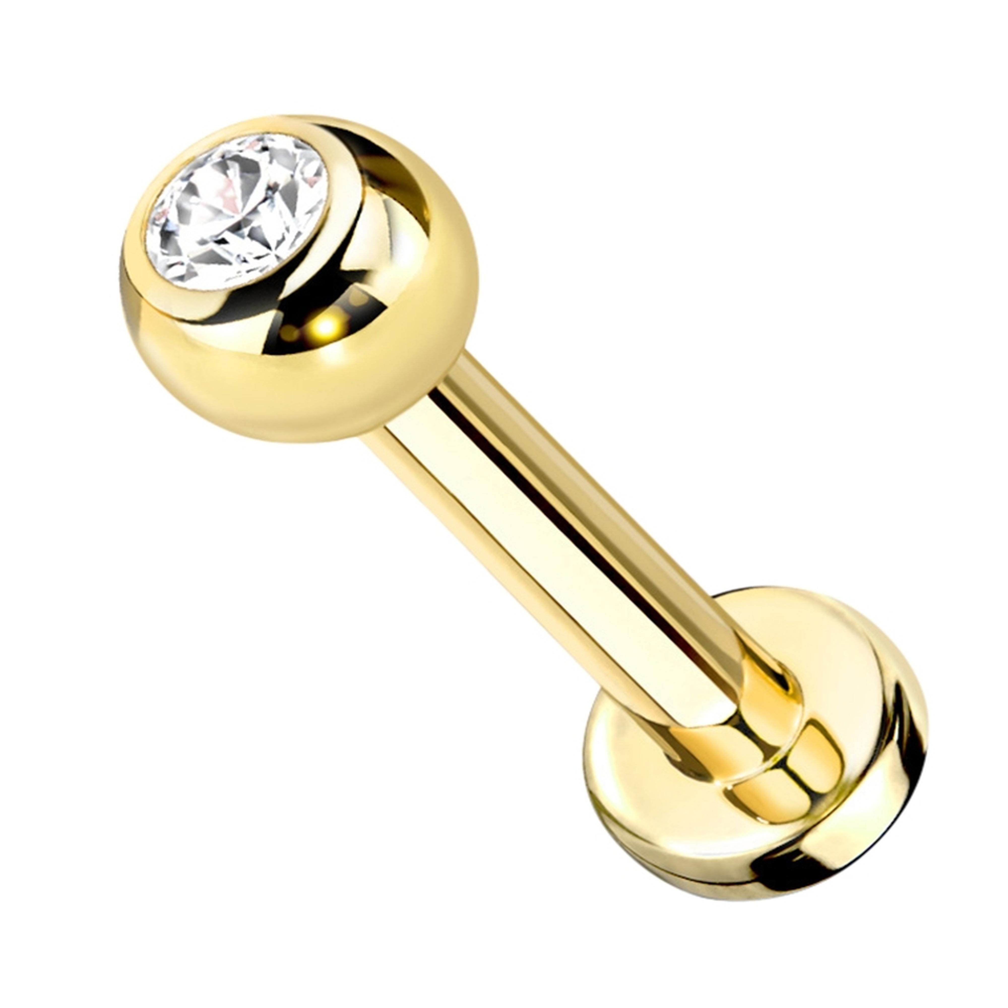 16G Gold PVD CZ Top Titanium Labret (Externally Threading)