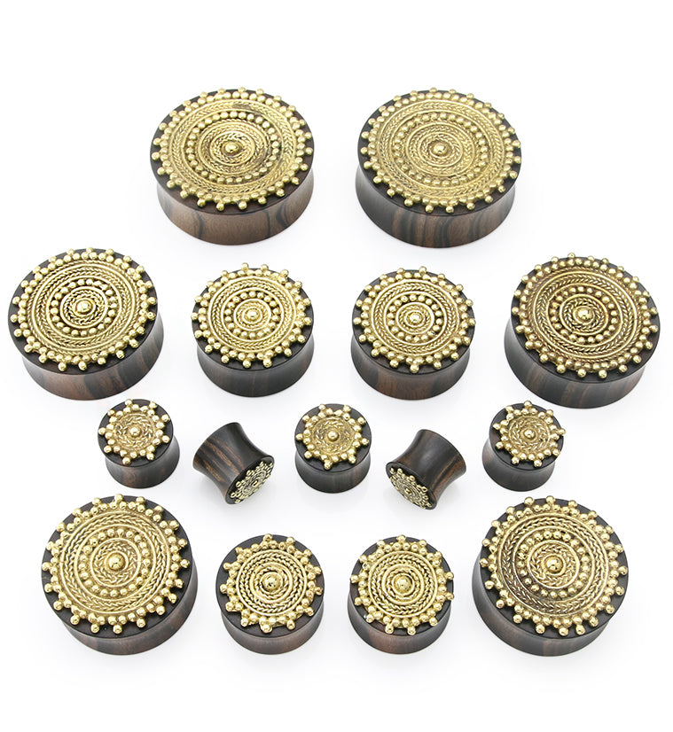Golden Bali Distilled Brass Areng Wood Plugs