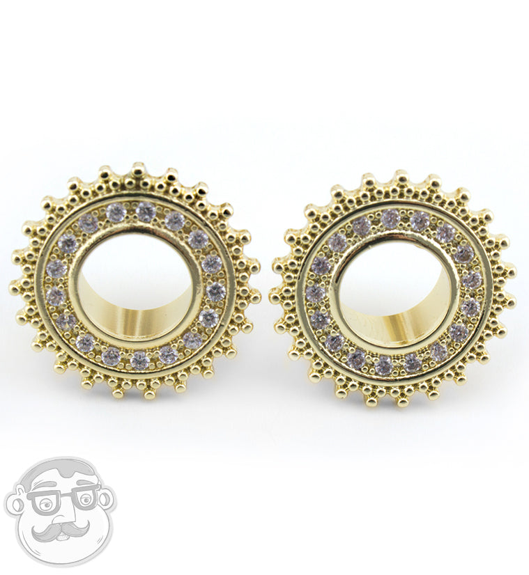 PVD Gold CZ Beaded Shield Tunnels