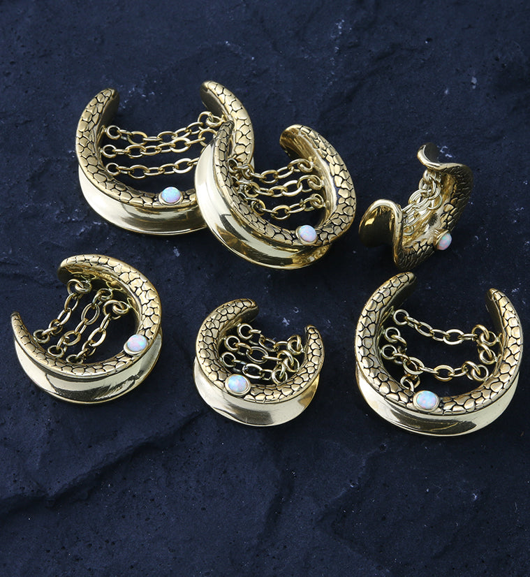 Gold PVD Opalite Osteo Stainless Steel Saddles With Dangle Chain