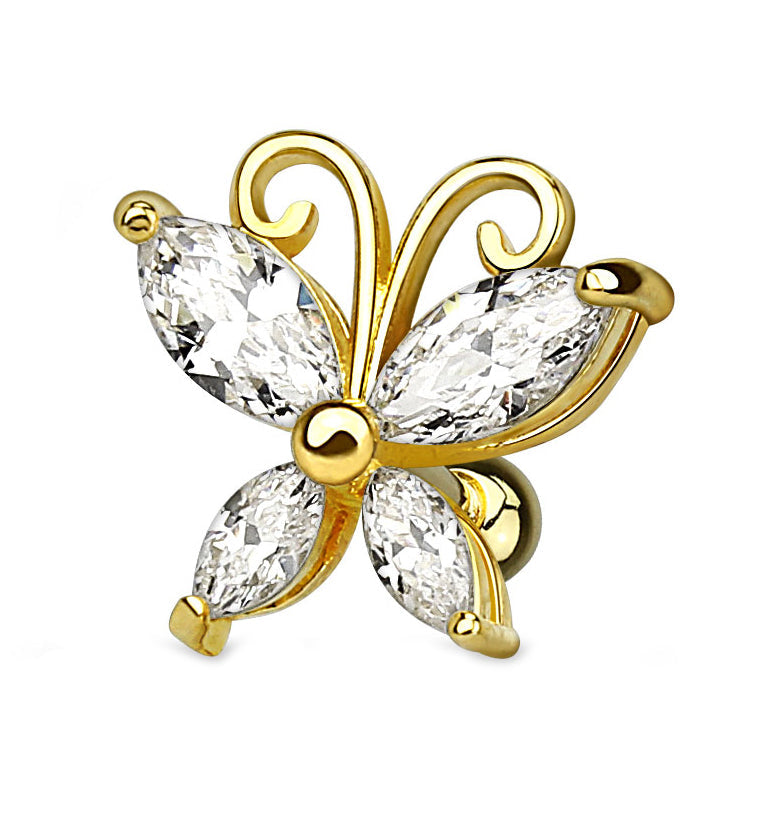 Golden CZ Butterfly Tragus / Cartilage Barbell