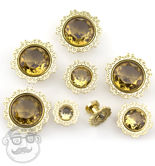 Golden Floral CZ Stainless Steel Plugs