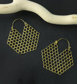 18G Golden Honeycomb Brass Earrings
