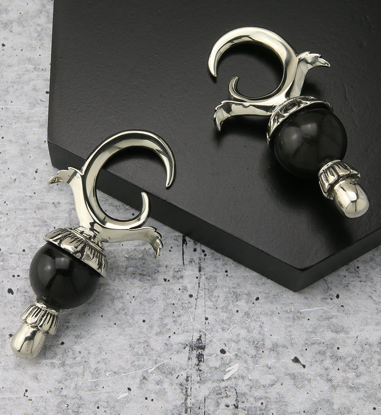 Golden Obsidian Stone White Brass Totum Ear Weights