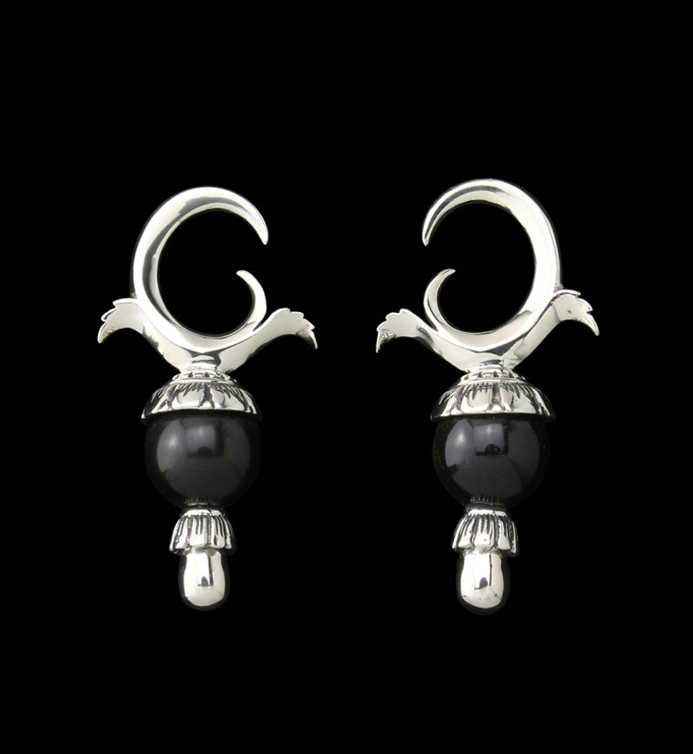 Golden Obsidian Stone White Brass Totum Ear Weights