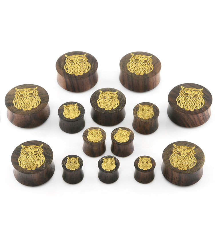 Engraved Golden Owl Sono Wood Plugs