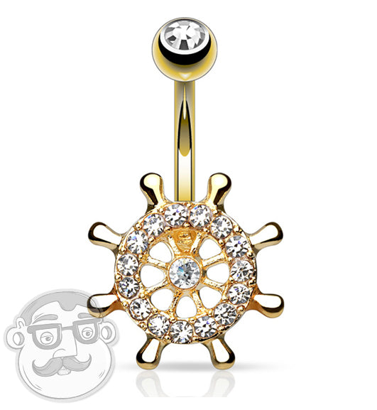 14G Golden Ships Wheel Belly Button Ring
