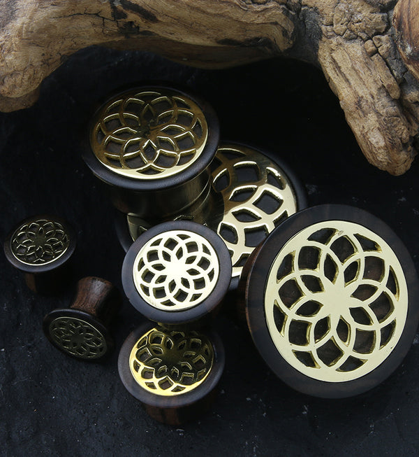 Seed of Life Brass Areng Wood Mayan Flare Plugs