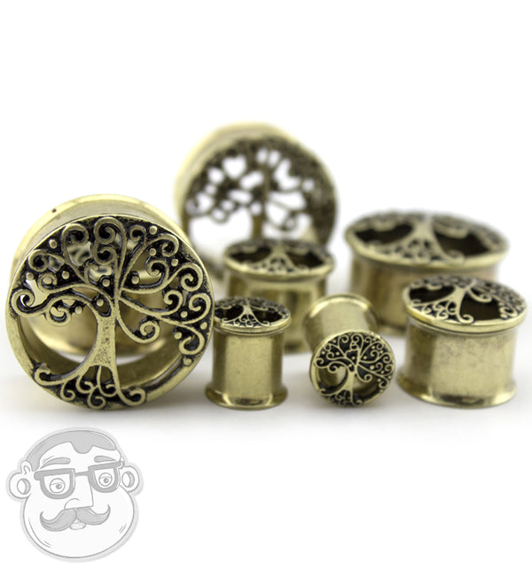 Vintage Tree of Life Gold Plated Tunnel Plugs
