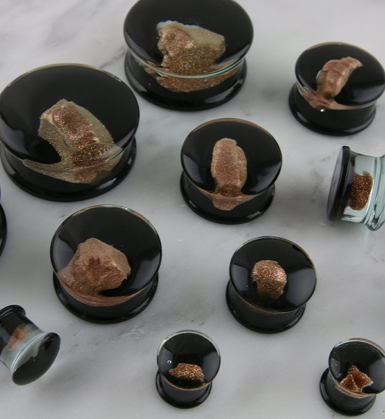 Black & Goldstone Glass Plugs