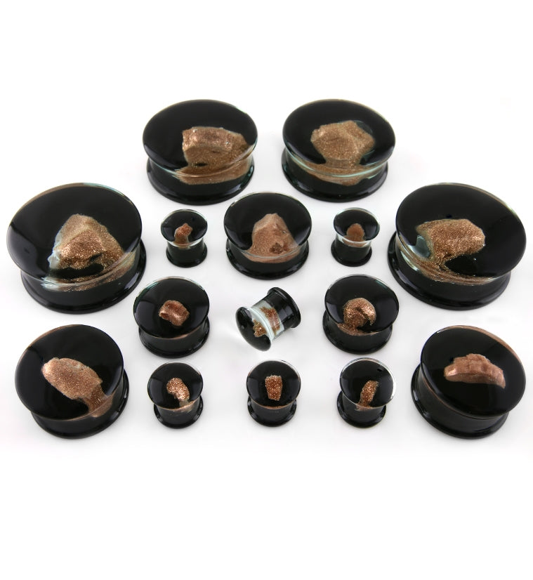 Black & Goldstone Glass Plugs