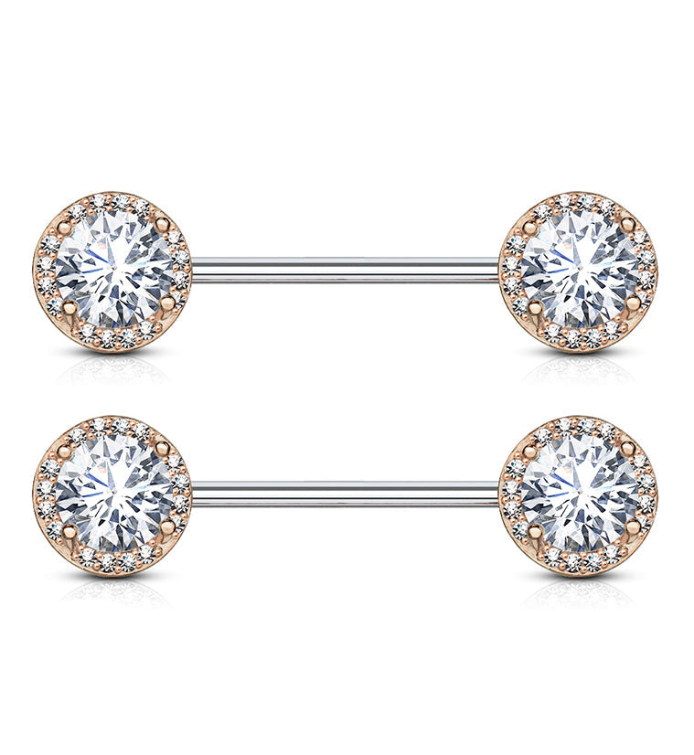 14G Rose Gold PVD Grand Zircon Nipple Ring Barbell